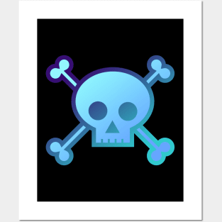 Skull and Crossbones Pirate Flag Aqua Blue Gradient Posters and Art